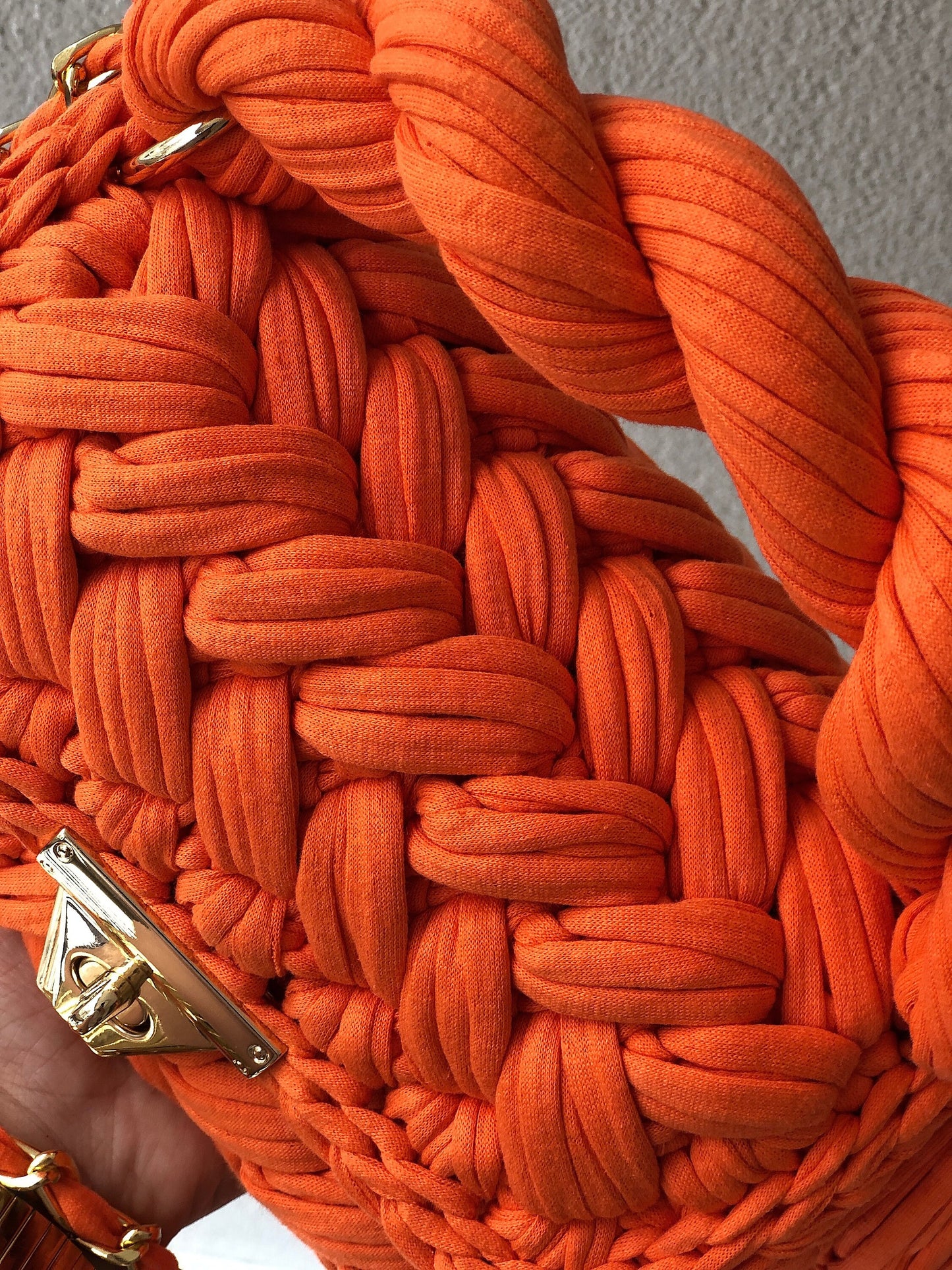 Fiery Orange Woven Handbag