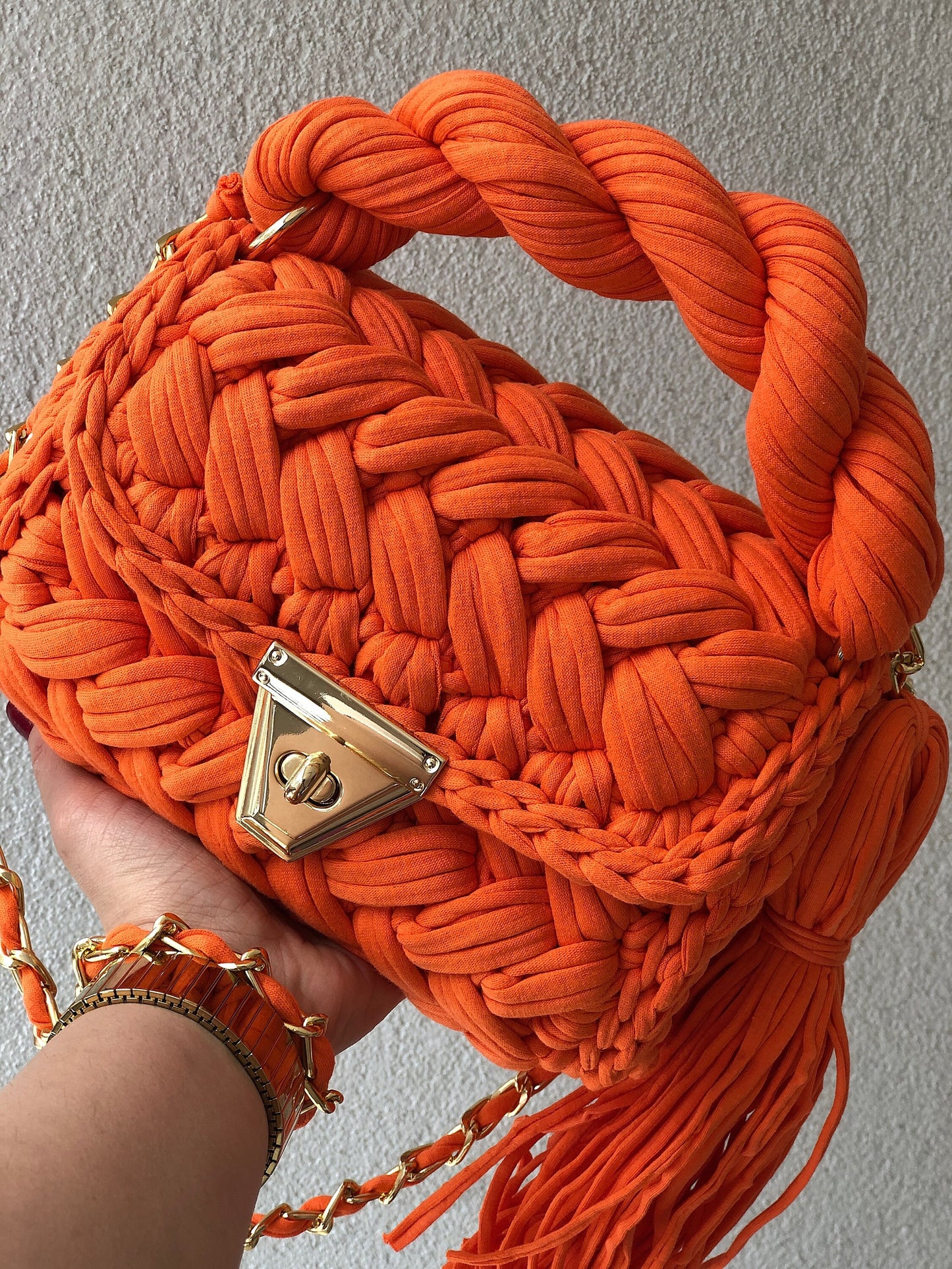 Fiery Orange Woven Handbag