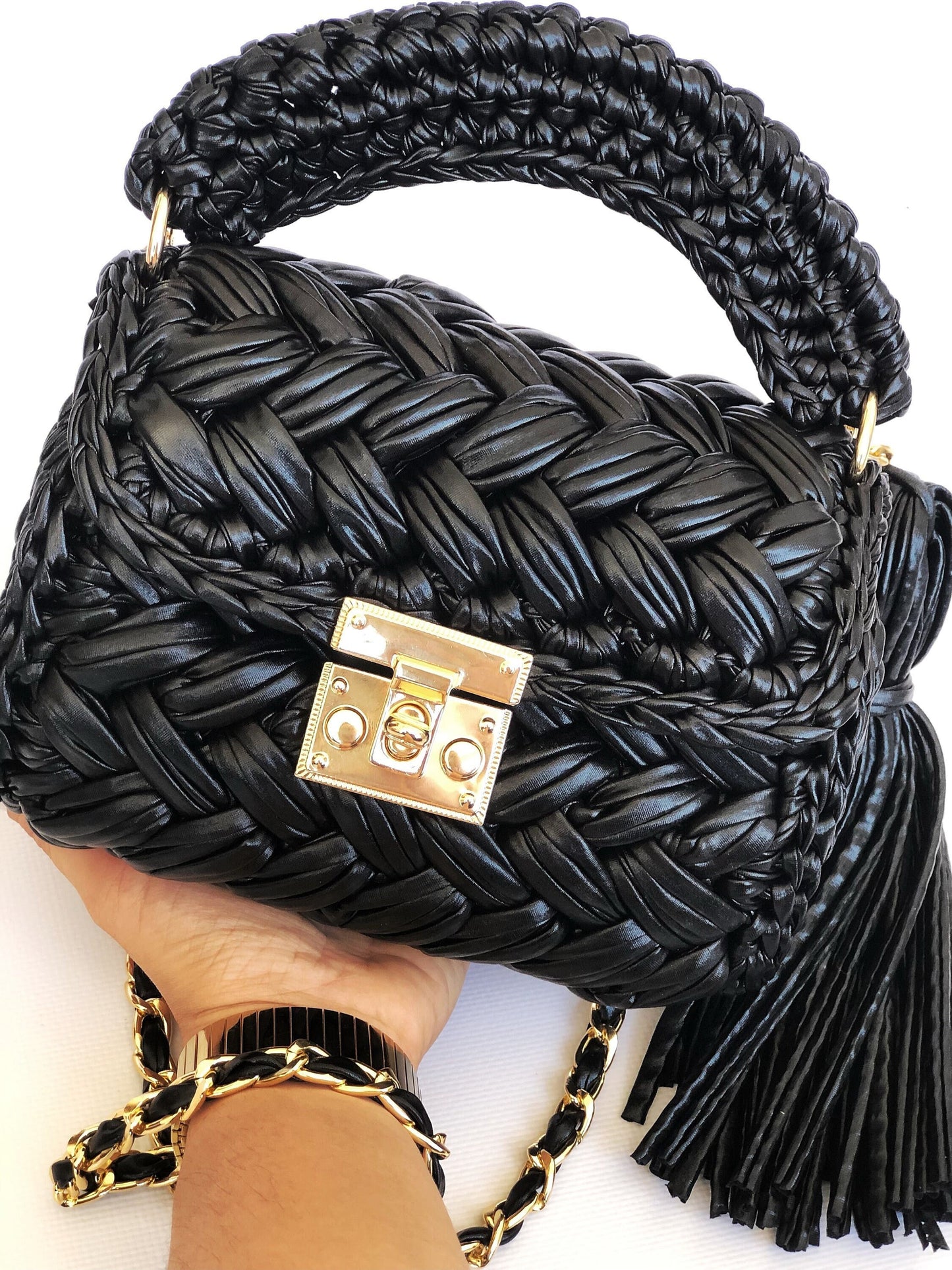 Metallic Black Evening Handbag