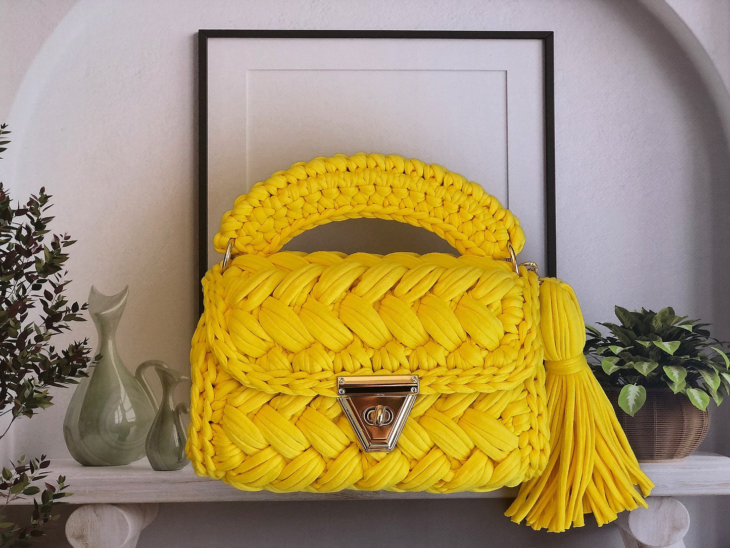 Sunny Yellow Woven Handbag