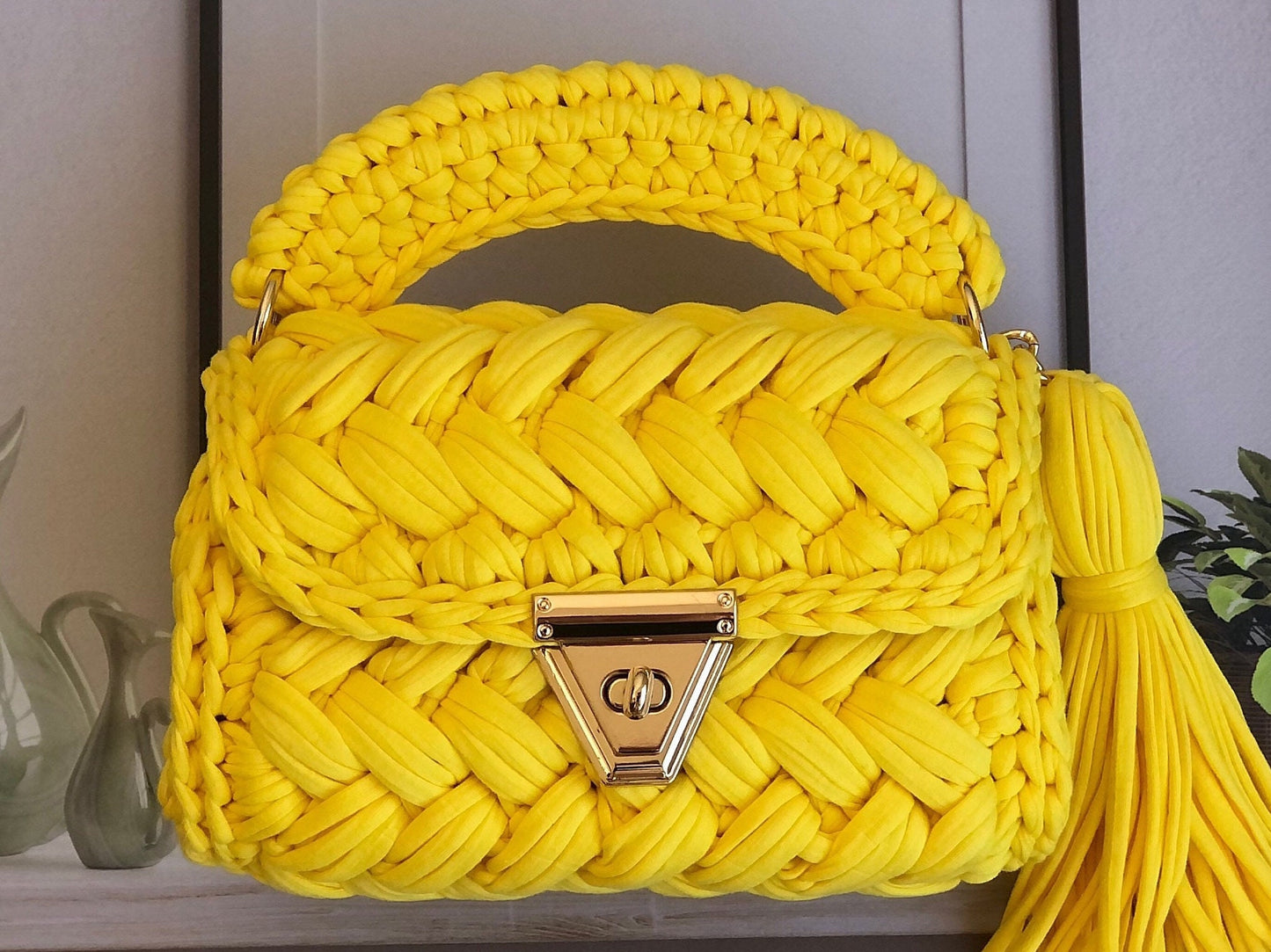 Sunny Yellow Woven Handbag