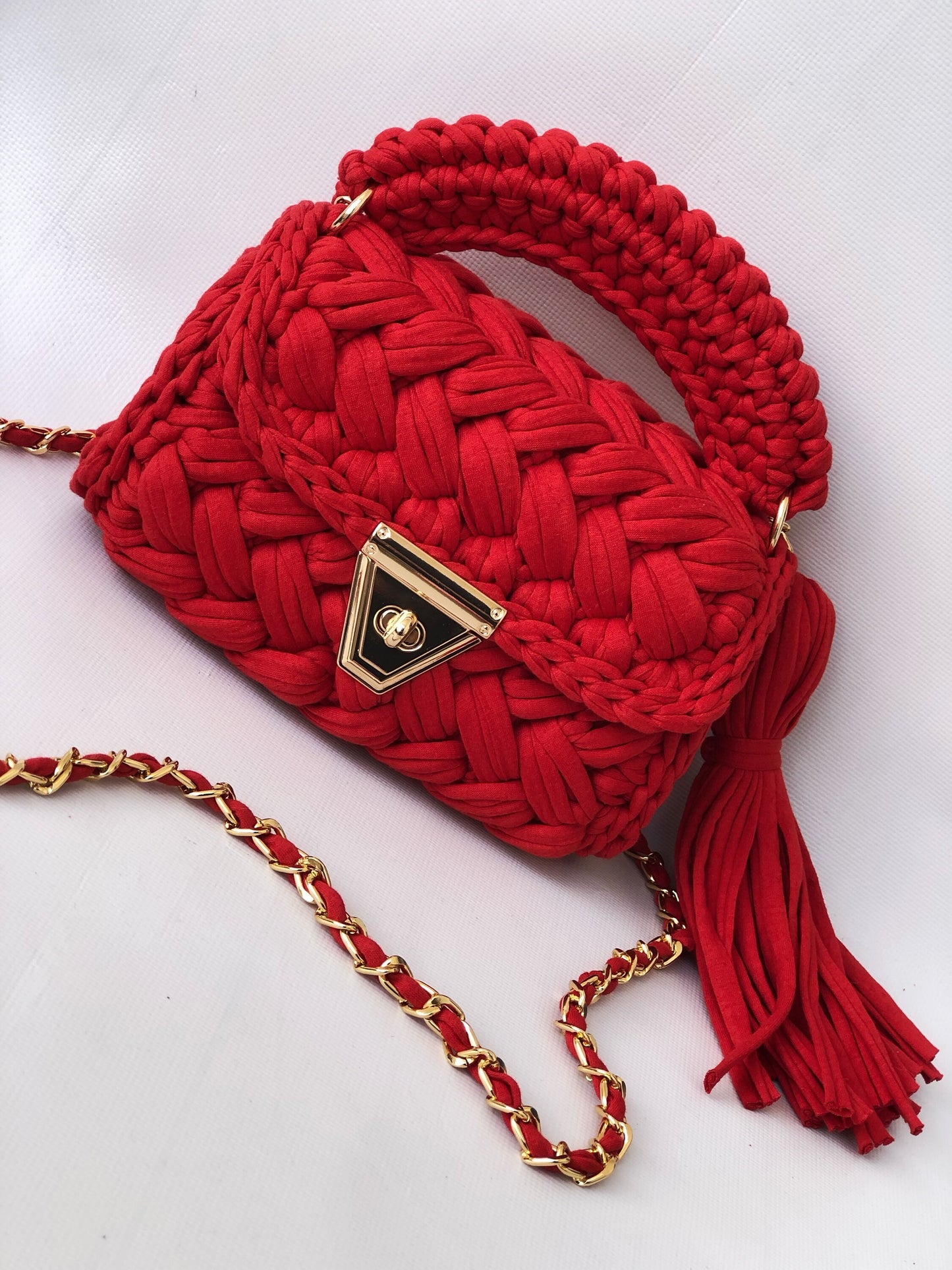 Crimson Woven Elegance Handbag