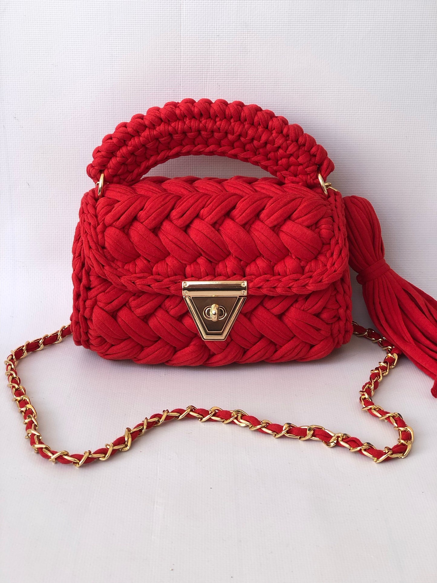 Crimson Woven Elegance Handbag