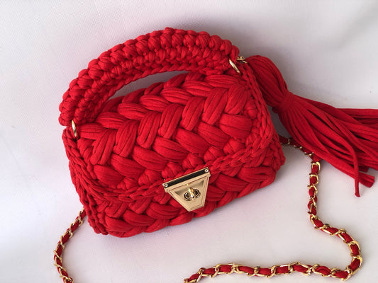 Crimson Woven Elegance Handbag