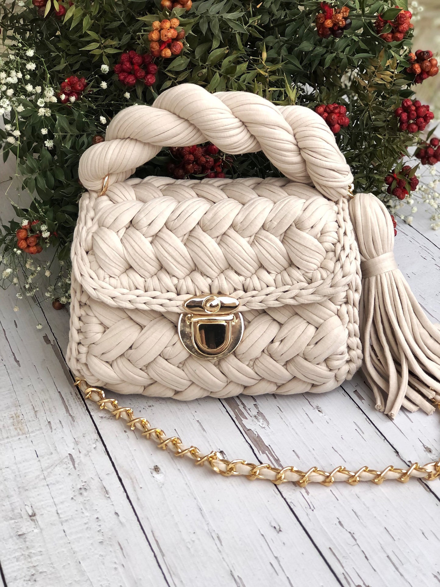 Ivory Woven Elegance Handbag