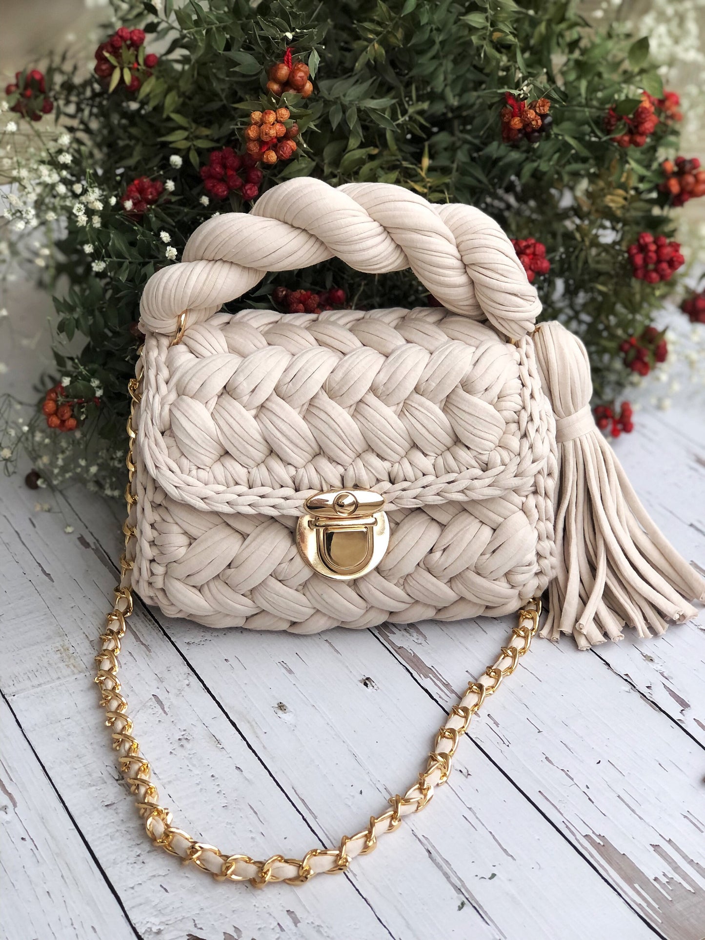 Ivory Woven Elegance Handbag