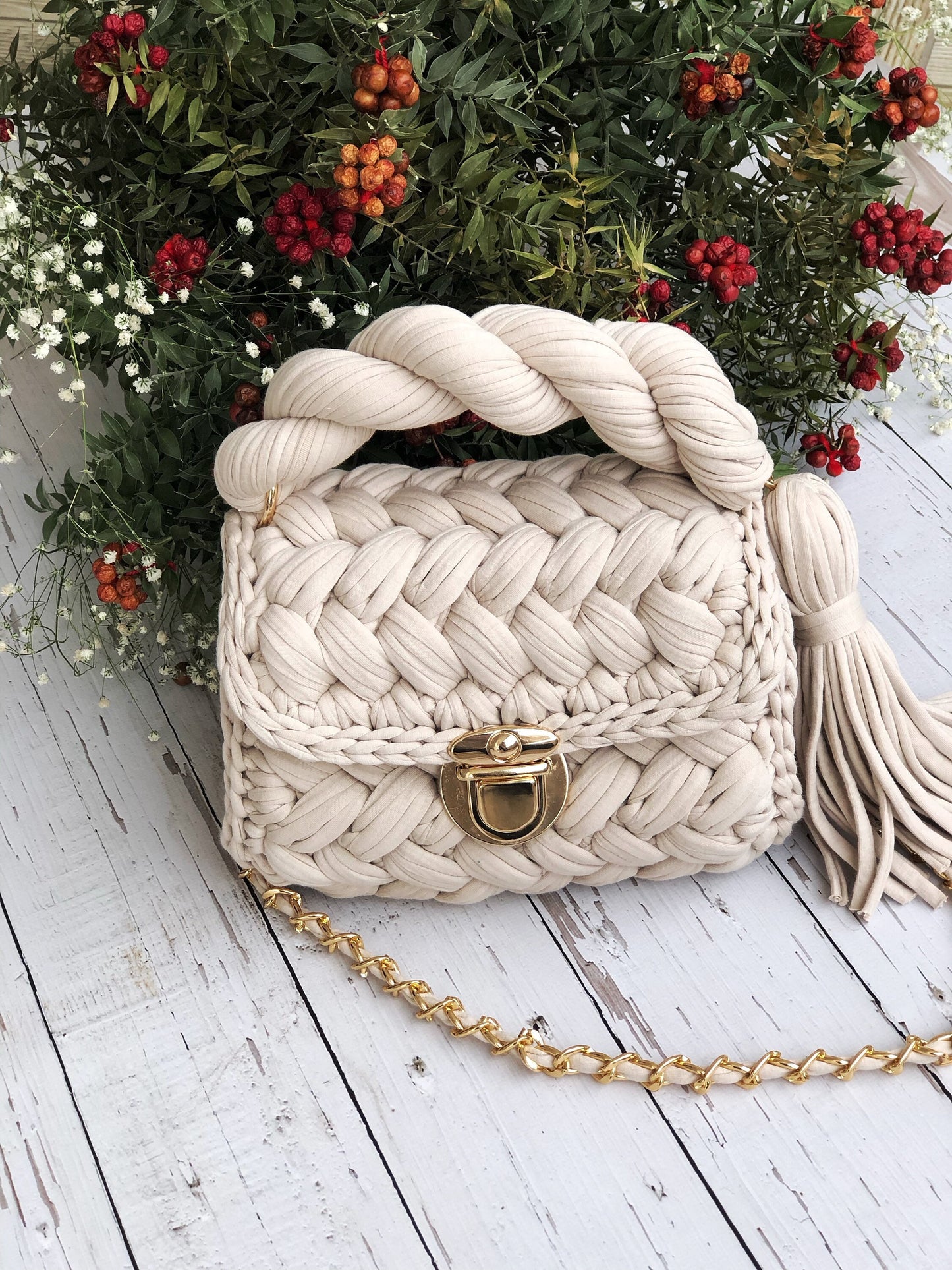 Ivory Woven Elegance Handbag