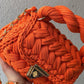 Fiery Orange Woven Handbag
