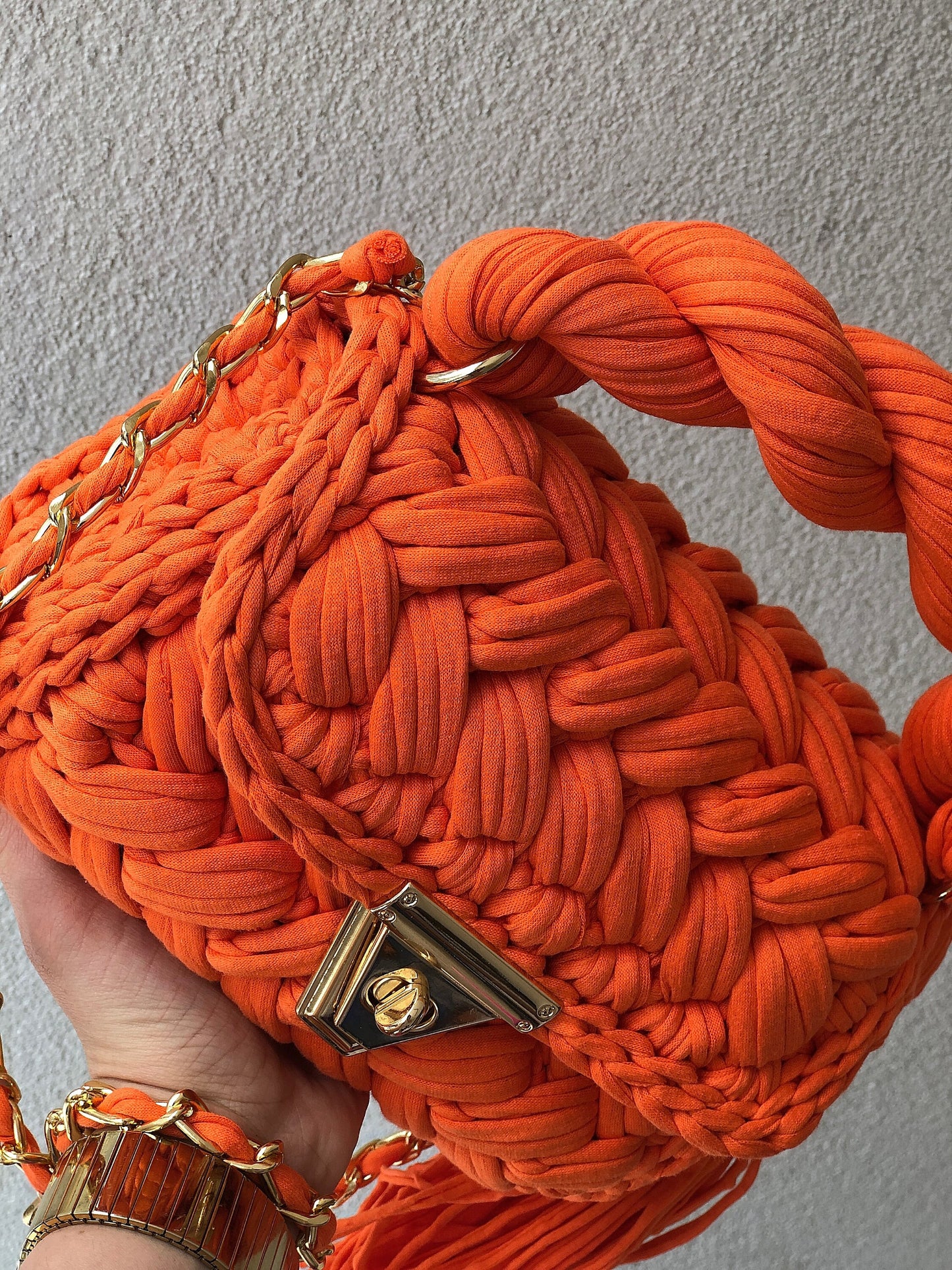 Fiery Orange Woven Handbag