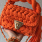 Fiery Orange Woven Handbag