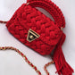 Crimson Woven Elegance Handbag