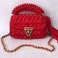 Crimson Woven Elegance Handbag