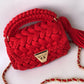 Crimson Woven Elegance Handbag