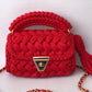Crimson Woven Elegance Handbag