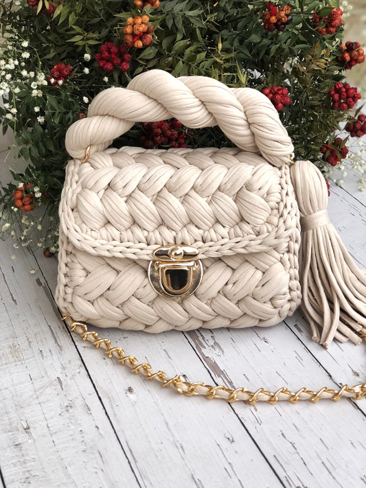Ivory Woven Elegance Handbag