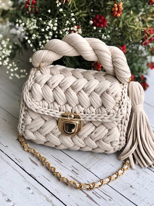 Ivory Woven Elegance Handbag
